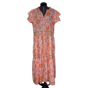 Bindu Button Front Flutter Sleeve Cotton Maxi Dress